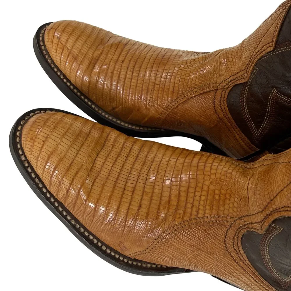 Nocona VTG Cowgirl Boots Women's 4B Lizard Skin Western Cowboy Boots Brown Tan